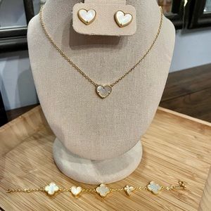 Authentic 2Pc mother of Pearl earrings and necklace white heart set only.